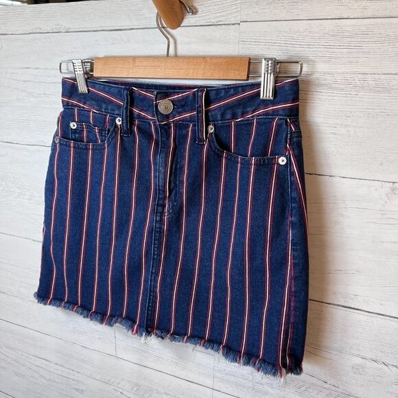 American Eagle Mini Skirt Womens Size 2 Red, White, Blue Stripe Denim July 4th - Picture 7 of 16